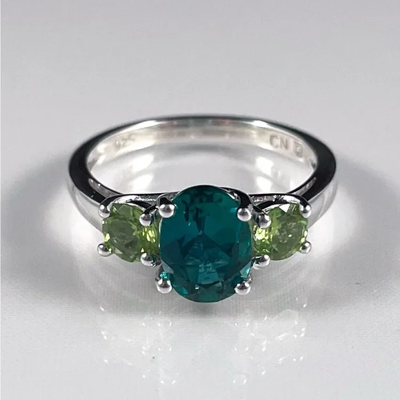 Art Nouveau-Inspired Sterling Silver Emerald and Peridot Ring, Size 6 - Picture 5 of 9